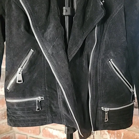 Vero Moda Black Suede Moto Jacket Silver Zipper Details - Picture 3 of 9